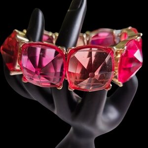 Chunky Pink Redish Faceted Bauble Rhinestone Stretch Bracelet -Must look